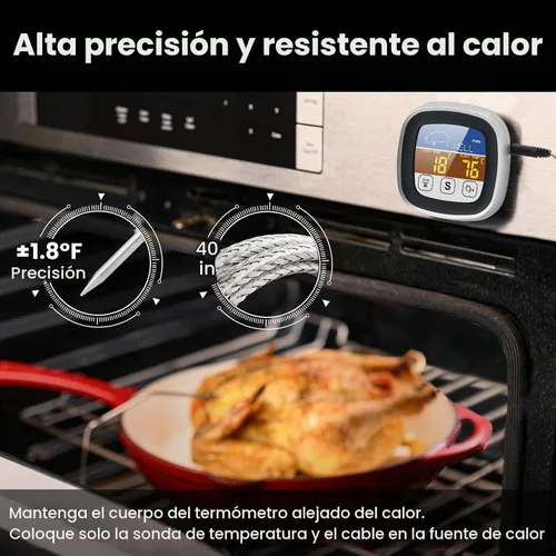 Vista 4 de Leepenk Termómetro digital para carne con transmisión de voz clara para ciegos y ancianos, termómetro de sonda para cocinar con pantalla táctil
