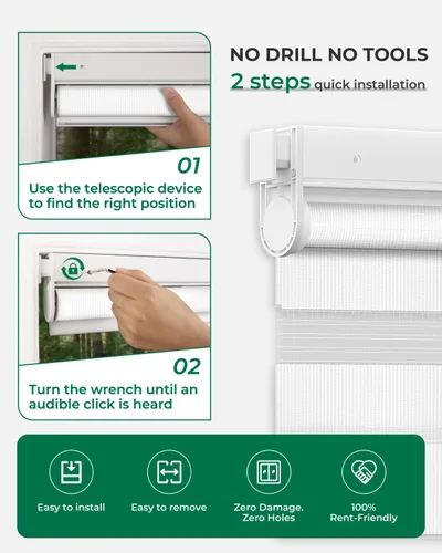 Vista 4 de Allesin Persianas motorizadas de cebra con control remoto, persianas eléctricas de doble capa con batería seca, persiana horizontal inteligente