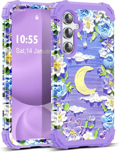 Vista 38 de Funda para Galaxy A14 5G Case, Patrón Floral 3 en 1 Protección Resistente de Servicio Pesado a Prueba de Golpes Parachoques de Goma de Silicona
