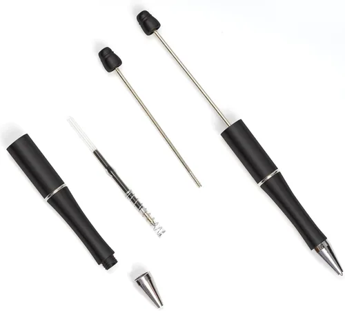 Vista 4 de jiebor 50 bolígrafos de cuentas de plástico negros con tinta negra de bola DIY lindos y geniales para bricolaje, regalo de boda, graduación