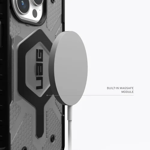 Vista 4 de URBAN ARMOR GEAR UAG Funda [Versión Actualizada] Compatible con iPhone 15 Pro 6.1" Pathfinder Transparente Ceniza/Negro Imán Integrado Compatible
