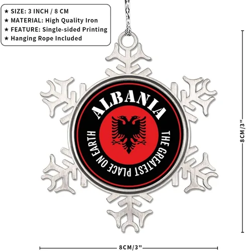 Vista 7 de Adornos de copo de nieve de Albania, adornos para árboles de Navidad, bandera de recuerdo de ciudad, adornos de Navidad personalizados, colgante