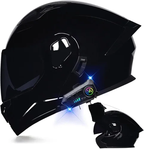 Vista 11 de Casco modular Bluetooth para motocicleta, aprobado por DOT, de cara completa, abatible, antivaho, doble visera, casco de motocicleta de calle, LENTE