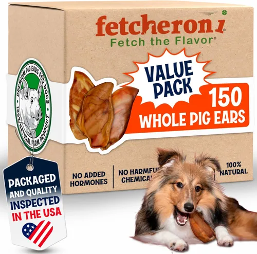 Vista 10 de Orejas de cerdo enteras para perros – Paquete de 15 masticables dentales de larga duración – Un ingrediente delicioso sabor natural golosinas