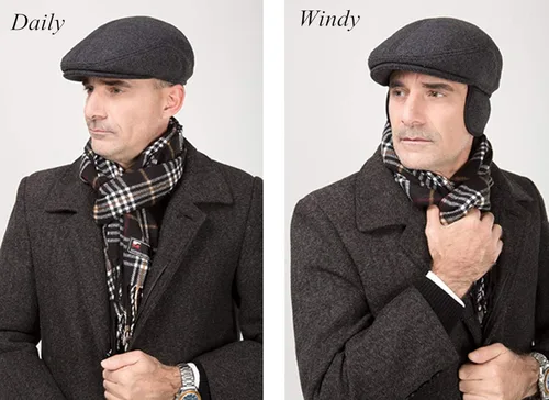 Vista 4 de MSFGJZM Gorra plana ajustable para hombre, para otoño, invierno, orejeras ajustables