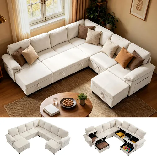 Vista 23 de 86" L-Shaped Sectional Sleeper Couch, Modular Pull-Out Storage Sofa Bed Green
