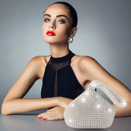 Vista 4 de ELEOPTION - Bolso de mano para mujer, diseño triangular, ideal para fiestas o graduaciones, Plateado
