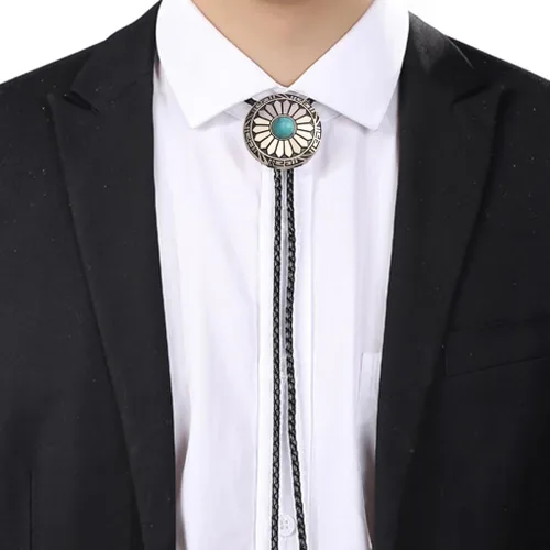 Vista 376 de Jeilwiy Corbata de bolo para hombre, corbata de vaquero occidental, collar de corbata de bolo dorado, corbata de cuero, corbata de Halloween