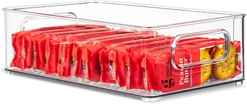 Vista 30 de Contenedor de plástico transparente para almacenamiento de alimentos con asas para organizar cocina, despensa, refrigerador, congelador, despensa