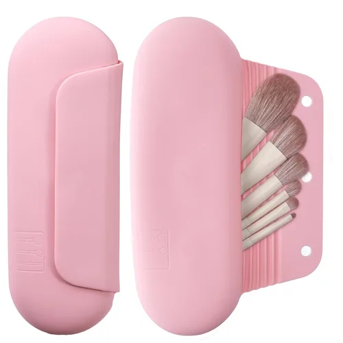 Vista 14 de AGIKET Soporte de silicona para brochas de maquillaje, bolsa de cosméticos de viaje: soporte suave y portátil para brochas cosméticas faciales