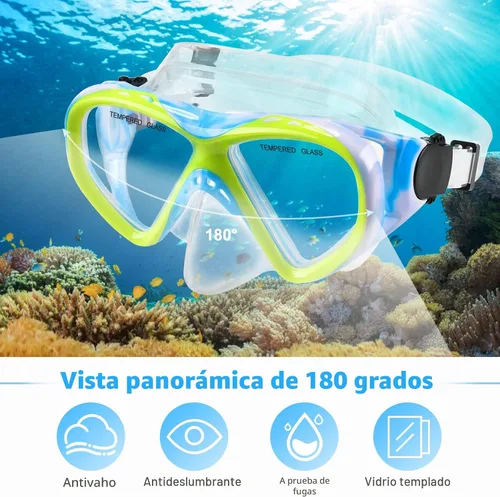 Vista 3 de Conjunto de esnórquel para niños con tubo de tapa seca, equipo de esnórquel para niños, jóvenes, niños y niñas junior de 5 a 15 años, máscara