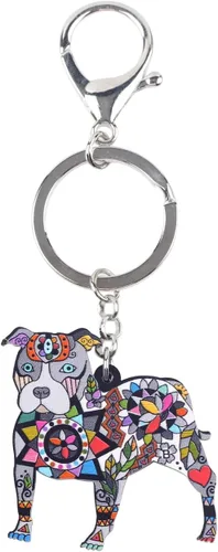 Vista 3 de BONSNY Llavero de perro Pit Bull para mujer, regalo, bolso, joyería