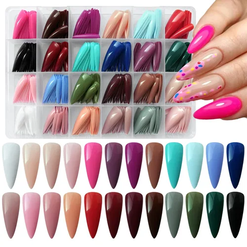Vista 11 de AddFavor 576 uñas postizas a presión de almendra, uñas postizas medianas de cobertura completa, uñas cortas de aguja a presión, uñas postizas