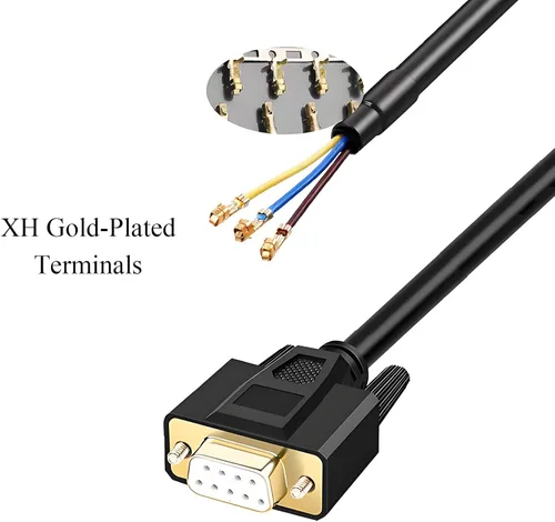 Vista 2 de Cable serie DB9 RS232 hembra de 5 pies a 3 terminales de cableado (2 3 5 pines), cable de extensión 24AWG 9Pin XH2.54 para comunicación de datos