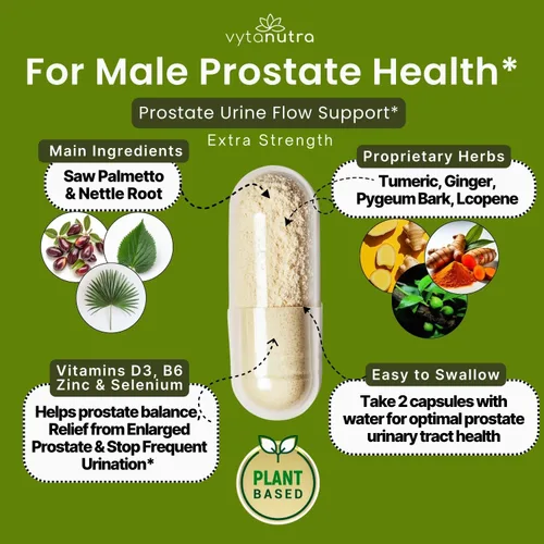 Vista 3 de Suplemento de próstata definitivo para hombres, palma enana americana vegana, raíz de ortiga, pigeo, cúrcuma, zinc, vitamina D3, apoya la función