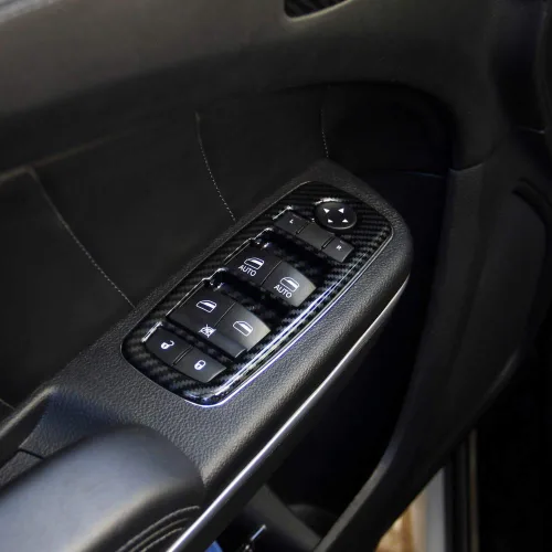 Vista 3 de Cubierta de panel de interruptor de elevación de ventana de fibra de carbono para Dodge Charger 2011+/ Chrysler 300 2015-2021 Negro