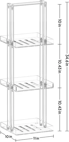 Vista 3 de Aquiver Organizador de ducha de acrílico de pie, soporte organizador de ducha de 3 niveles con asa, organizador de ducha esquinero para baño