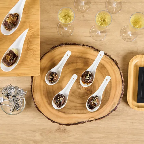 Vista 5 de Restaurantware Cuchara de degustación asiática de 4.9 pulgadas: aperitivo de porcelana blanca y cuchara de sopa - Perfecto para eventos de catering