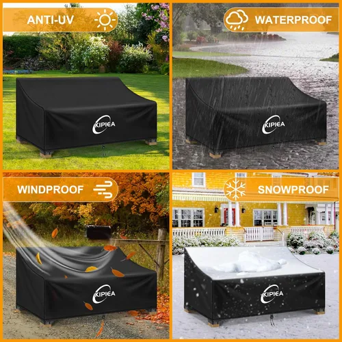 Vista 8 de Kipiea Funda para sofá de patio, funda resistente para sofá de exteriores, impermeable, para invierno, funda para muebles de patio de 2 plazas