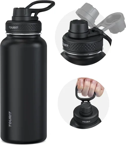 Vista 9 de TOURIT Botella de agua aislada de 24 onzas, botellas de agua de acero inoxidable con asa, botella de agua deportiva al vacío de doble pared, sin