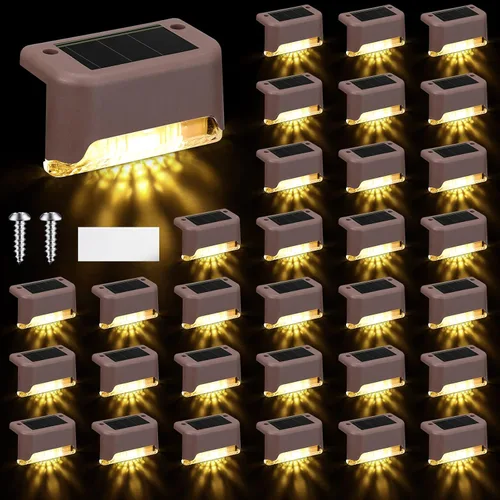 Vista 8 de Geelin 32 Luces Solares para Terraza al Aire Libre, Luces LED Solares Impermeables para Escalones y Cercas para Escaleras, Escalón, Barandilla