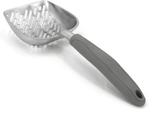 Vista 5 de Cuchara de arena de metal antiadherente para gatos con mango largo, pala profunda de aleación de aluminio macizo, pala levantadora de excrementos