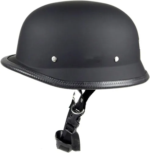 Vista 3 de Casco Plano Negro Alemán para Motocicleta, Medio Casco de Calavera, Cruiser