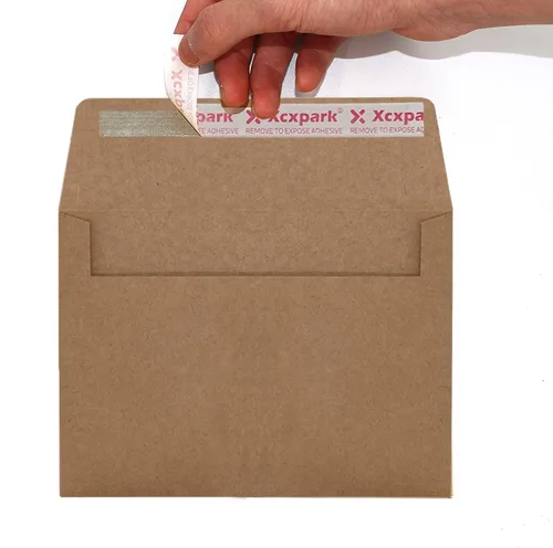 Vista 4 de Xxcxpark 100 unidades de sobres de invitación imprimibles A6 4.75x6.5 pulgadas, sobres autoadhesivos de 120GSM de papel kraft marrón