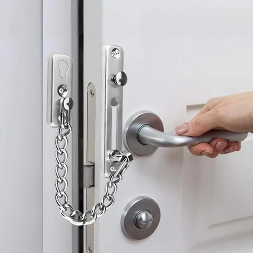 Vista 2 de Cerradura antirrobo, cadena de seguridad, protector de puerta, cierre sólido reforzado para puertas batientes, cadena resistente, cerradura