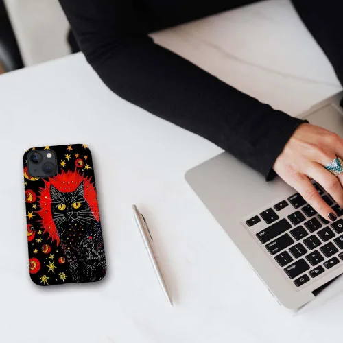 Vista 6 de CARLOCA Funda compatible con iPhone 14, funda de gato negro para iPhone 14, TPU suave + policarbonato duro 2 en 1, funda protectora antiarañazos a