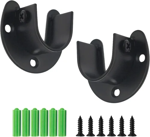 Vista 11 de 2 piezas de enchufe de varilla de acero inoxidable resistente, soporte para armario, soporte de barra de brida, soportes de extremo de barra