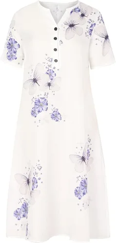 Vista 4 de Vestido largo de manga corta con cuello en V y estampado de mariposas para mujer