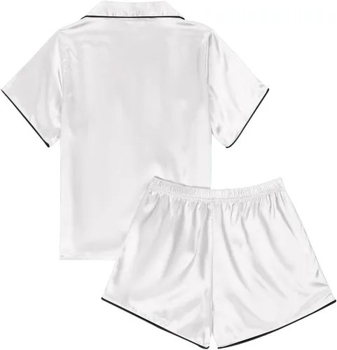 Vista 2 de LYANER Pijama de seda satinada para mujer, camisa de manga corta con botones y pantalones cortos