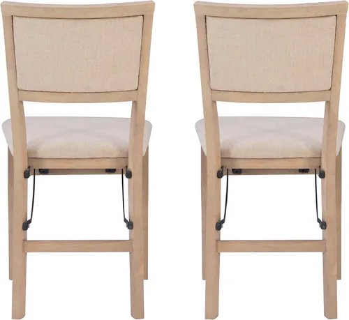 Vista 16 de Linon Keira Sillas plegables de madera rústica natural con asiento y respaldo acolchados en beige – Conjunto de 2