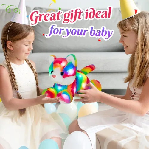 Vista 4 de Glow Guards Gatito de peluche con luces LED arcoíris, suave, con luz nocturna, regalos de Navidad, Día de los Niños, cumpleaños, para niños
