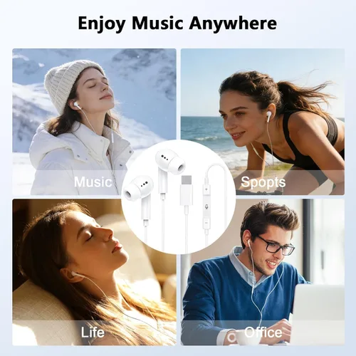 Vista 9 de [Certificado Apple MFi] Auriculares USB C para iPhone 17, 16, 15, auriculares con cable con micrófono y control de volumen, cancelación de ruido