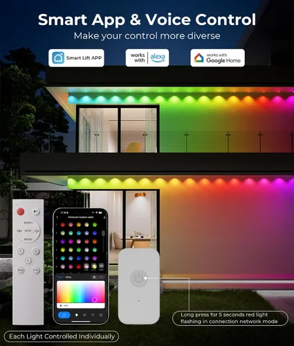 Vista 2 de DeckTok Luces permanentes para exteriores, luces inteligentes RGBWW de 100 pies y 60 lúmenes, luces inteligentes triple-LED, decoraciones al aire