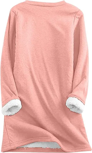 Vista 2 de Suéter de lana para mujer, de manga larga, engrosada y acolchada, suéter tipo túnica, suéter térmico con cuello redondo, suéteres casuales