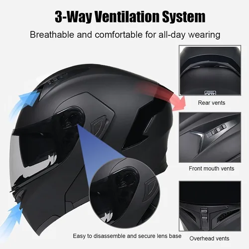 Vista 3 de Casco modular Moto Bluetooth con doble visera, con micrófono para Respuesta Automática Casco de Moto Homologado ECE Adecuado para Hombre Mujer