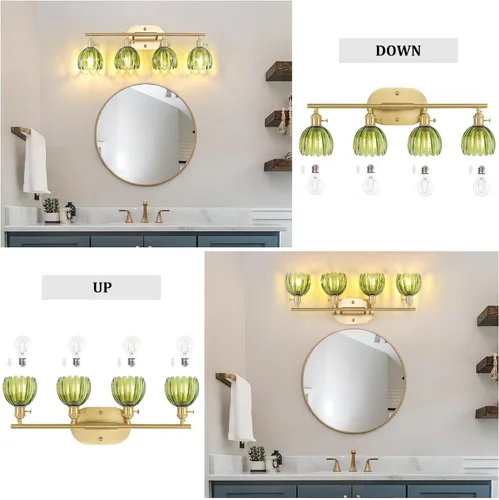 Vista 188 de Shenmoyl Lámparas de baño, lámpara de pared de 2 luces para tocador sobre espejo con pantalla de vidrio tulipán blanco para dormitorio, sala