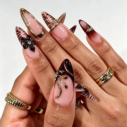 Vista 14 de Uñas postizas medianas a presión de almendra para mujer, uñas postizas Color-2
