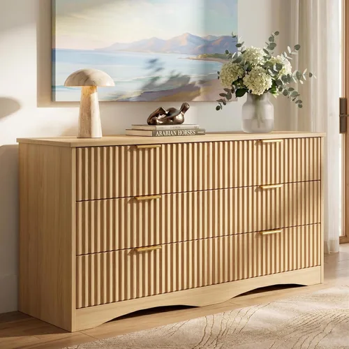 Vista 9 de JUMMICO Dresser for Bedroom, 47.2" Fluted Wood Chest of Drawers, Black