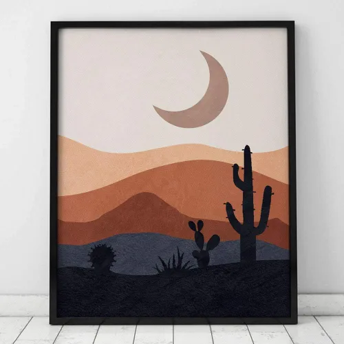 Vista 3 de Impresión del desierto, impresiones modernas de mediados de siglo, arte abstracto de pared de paisaje, decoración de montaña, impresión artística