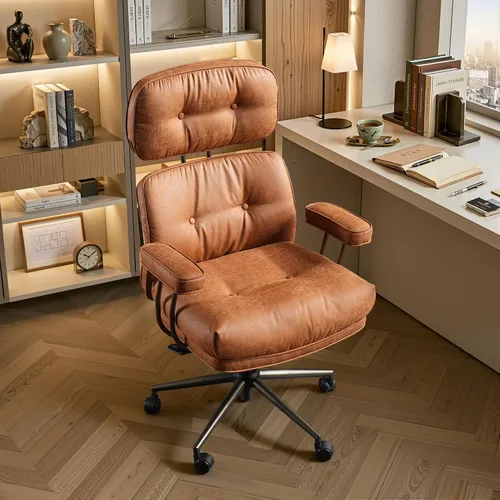 Vista 15 de HOOOWOOO Silla de Oficina Ergonómica, Silla de Escritorio Moderna de Computadora de Media Siglo, Silla Ejecutiva Cómoda con Asiento Extra Ancho