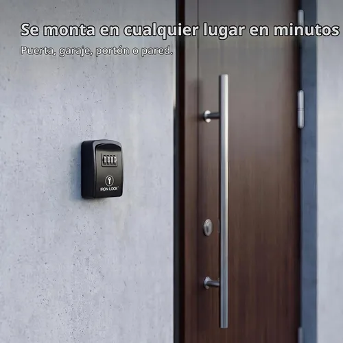 Vista 6 de Iron Lock® Caja de bloqueo de llave pequeña de montaje en pared para llaves exteriores (negro) Combination Lock, Resettable 4-Digit Code, Screw-In