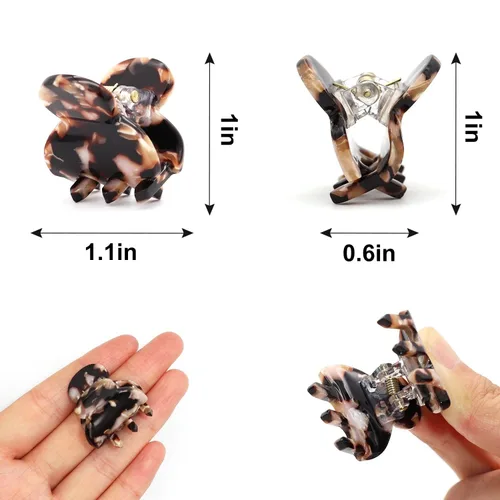 Vista 3 de Cobahom Pinzas de pelo acrílicas de concha de tortuga y leopardo para mujeres y niñas, 12 mini garras y pasadores para cabello fino o grueso