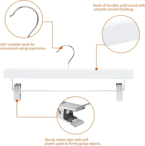 Vista 2 de Amazon Basics Perchas de madera duraderas para pantalones y faldas con clips, color blanco, paquete de 10