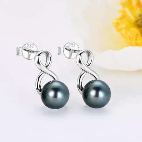 Vista 2 de Tahitian Black Pearl Earrings for Women, 925 Sterling Silver Genuine Tahitian Cultured Pearl Drop Earrings Jewelry Gift for Women Wife Mom Daughter