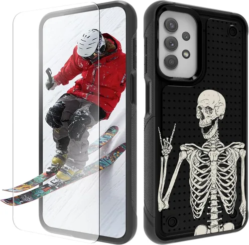 Vista 25 de Funda para Samsung Galaxy A13/A04/A04S/A23/A32 5G con protector de pantalla, parte trasera texturizada de policarbonato duro, diseño de flores