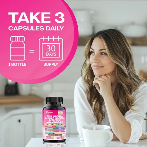 Vista 7 de Suplemento Myo Inositol 750mg, berberina 500mg, D-Chiro Inositol 50mg, Folato 400mcg, Cromo 100mcg, Canela de Ceilán 200mg, Ashwagandha 100mg, DIM